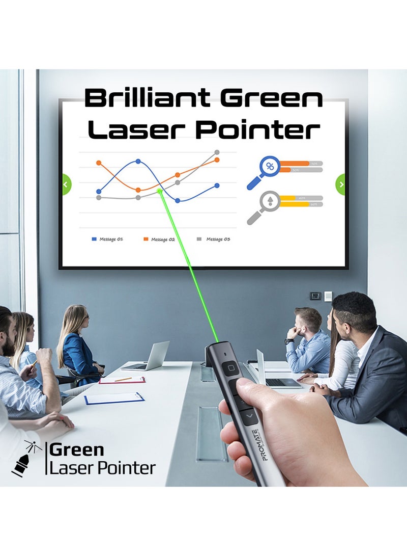PROMATE 2-in-1 Wireless Presenter with Multifunctional Stylus, 2.4GHz RF Connectivity, Brilliant Green 200m Laser Pointer, 50m Range, One-Touch Control Grey - Image 3