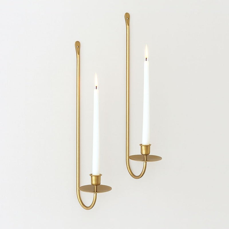 Remenna Wall Candle Holders Set of 2 Handcrafted Wrought Iron Sconces with Gold Finish, Easy to Install Modern Candle Holders for Living Room, Bedroom, Hallway, Wedding or Holiday Decor - Image 1