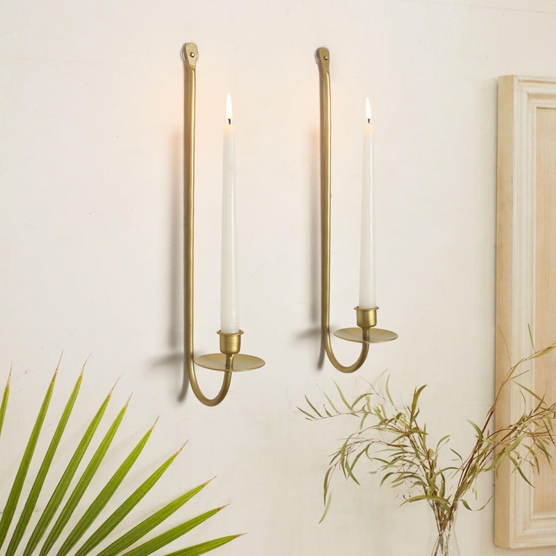 Remenna Wall Candle Holders Set of 2 Handcrafted Wrought Iron Sconces with Gold Finish, Easy to Install Modern Candle Holders for Living Room, Bedroom, Hallway, Wedding or Holiday Decor - Image 5