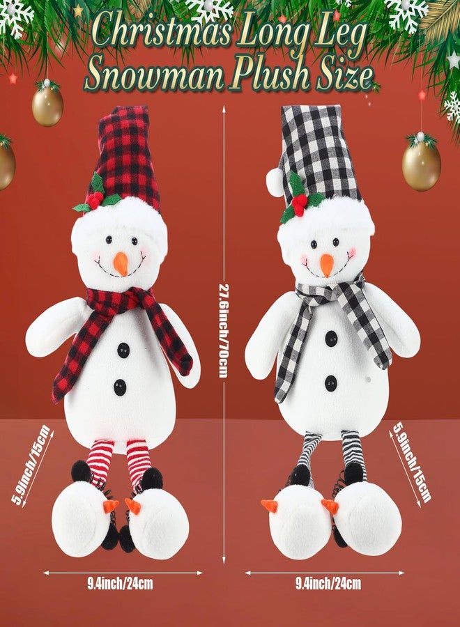 Threehoney 2 Pcs 27.6" Stuffed Snowman Sitting Plush Decor Christmas Long Leg Snowman Stuffed Toy with Scarf and Hat Farmhouse Rustic Christmas Tabletop Ornaments for Xmas Holiday Decor (Dot) - Image 2