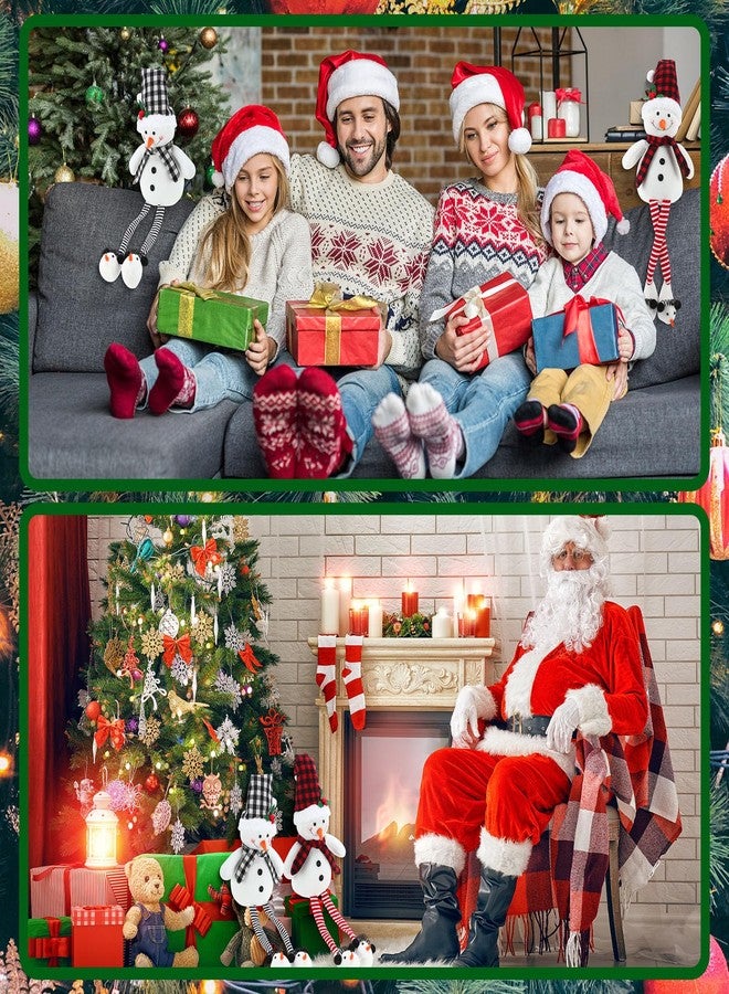 Threehoney 2 Pcs 27.6" Stuffed Snowman Sitting Plush Decor Christmas Long Leg Snowman Stuffed Toy with Scarf and Hat Farmhouse Rustic Christmas Tabletop Ornaments for Xmas Holiday Decor (Dot) - Image 4