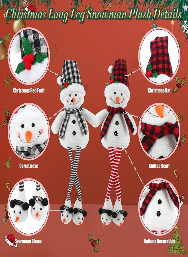 Threehoney 2 Pcs 27.6" Stuffed Snowman Sitting Plush Decor Christmas Long Leg Snowman Stuffed Toy with Scarf and Hat Farmhouse Rustic Christmas Tabletop Ornaments for Xmas Holiday Decor (Dot) - Image 3