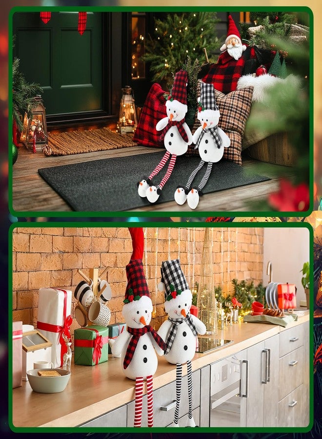 Threehoney 2 Pcs 27.6" Stuffed Snowman Sitting Plush Decor Christmas Long Leg Snowman Stuffed Toy with Scarf and Hat Farmhouse Rustic Christmas Tabletop Ornaments for Xmas Holiday Decor (Dot) - Image 5