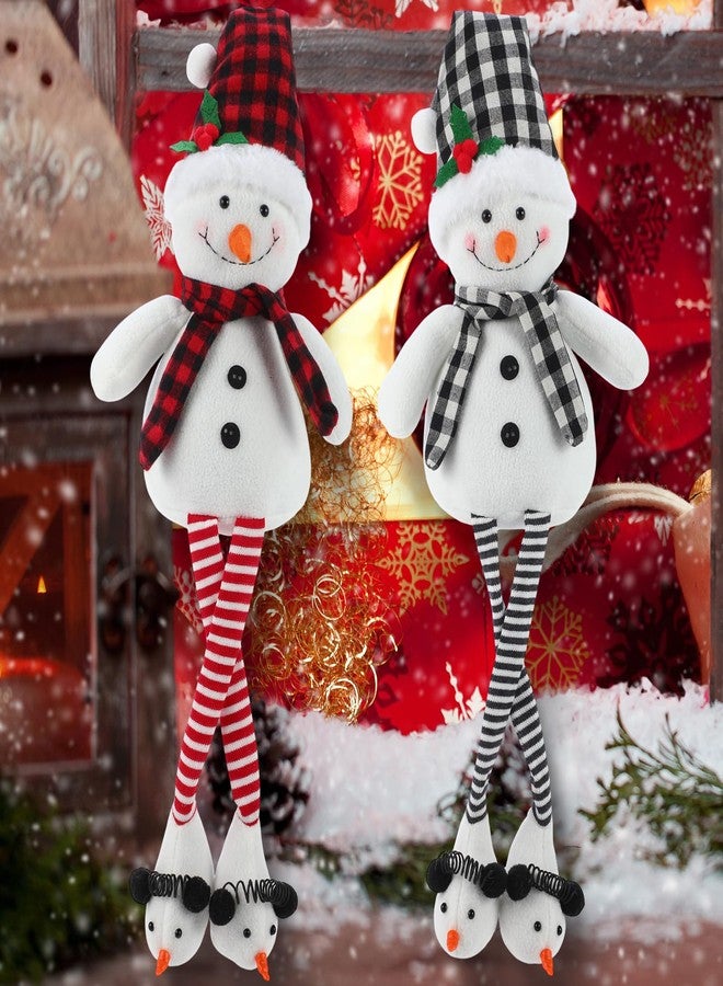 Threehoney 2 Pcs 27.6" Stuffed Snowman Sitting Plush Decor Christmas Long Leg Snowman Stuffed Toy with Scarf and Hat Farmhouse Rustic Christmas Tabletop Ornaments for Xmas Holiday Decor (Dot) - Image 1