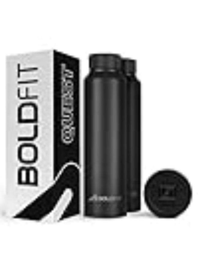 Boldfit Water Bottles Stainless Steel Water Bottle 1 Litre for School, Office, Home, Gym 1 Litre Sipper for Men Leakproof, Rust Free - 1000 ml Black (Pack of 2) - Image 1