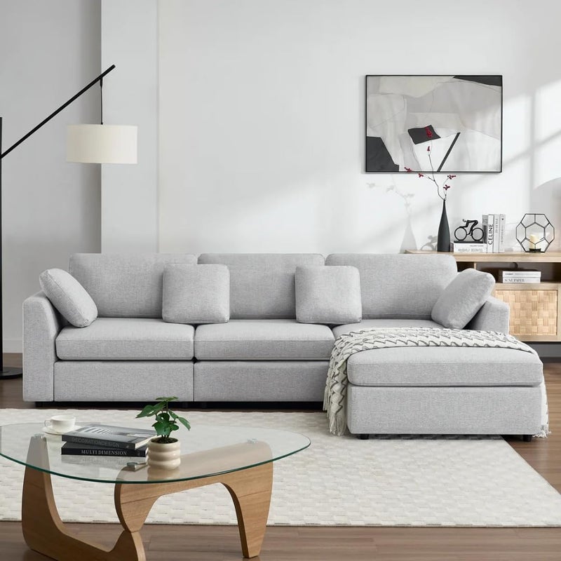 Modern 2-Piece Upholstered Sectional Sofa with Convertible Chaise Lounge - Light Gray - Image 3