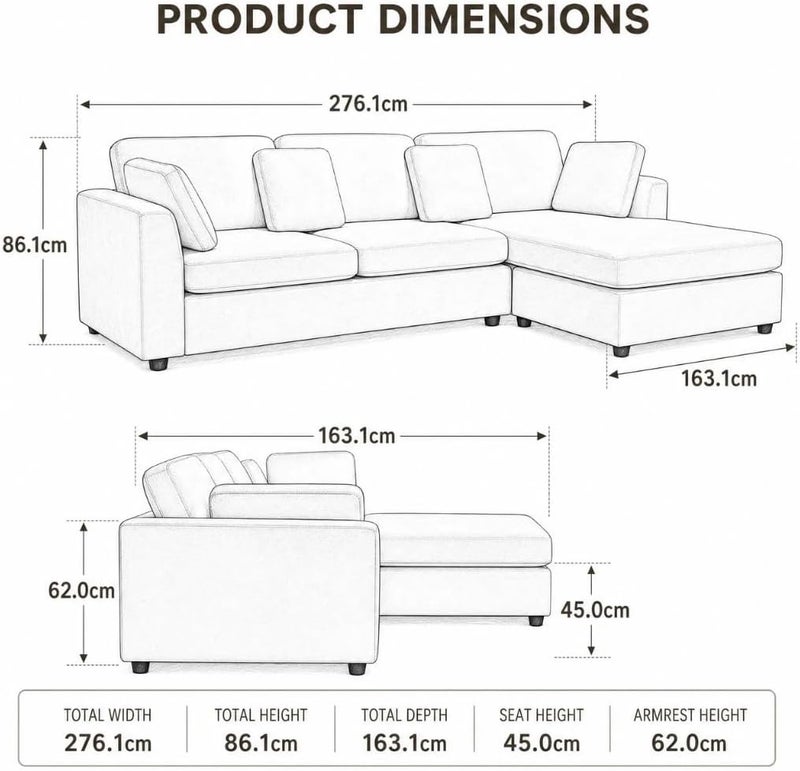 Modern 2-Piece Upholstered Sectional Sofa with Convertible Chaise Lounge - Light Gray - Image 2