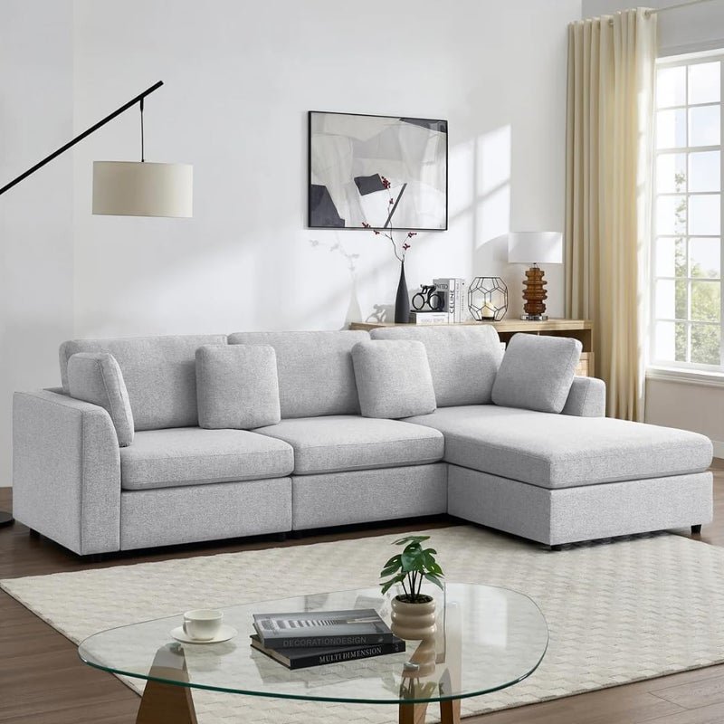 Modern 2-Piece Upholstered Sectional Sofa with Convertible Chaise Lounge - Light Gray - Image 1