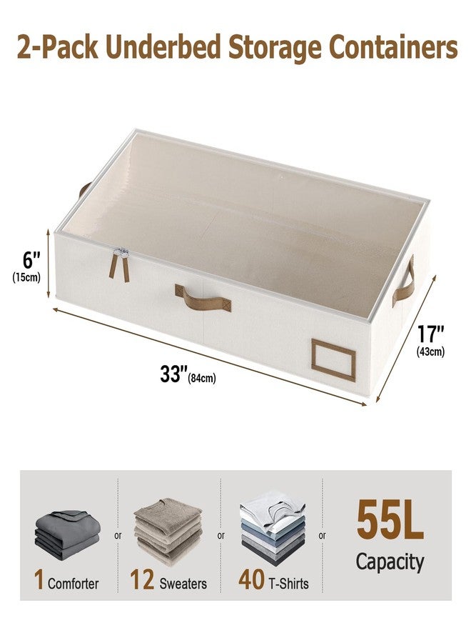 COYACOOL Under Bed Storage, Under Bed Storage Containers Bins for Clothes, Large Linen Underbed Closet Organization Bins, 2 Pack Collapsible Underbed Bin Dorm for Clothes, Sweater, Beige - Image 2