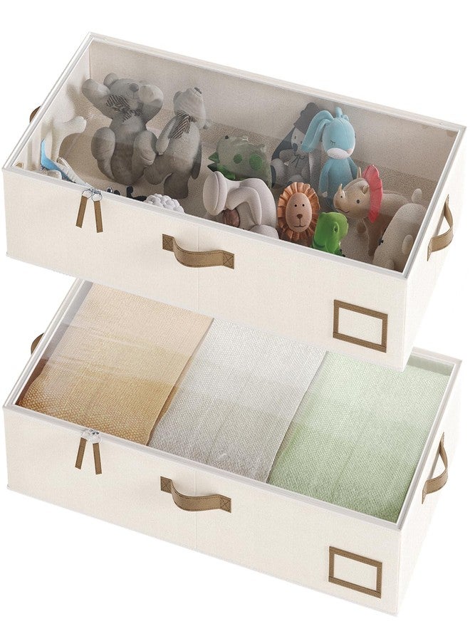 COYACOOL Under Bed Storage, Under Bed Storage Containers Bins for Clothes, Large Linen Underbed Closet Organization Bins, 2 Pack Collapsible Underbed Bin Dorm for Clothes, Sweater, Beige - Image 1