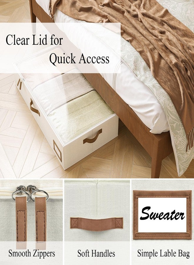 COYACOOL Under Bed Storage, Under Bed Storage Containers Bins for Clothes, Large Linen Underbed Closet Organization Bins, 2 Pack Collapsible Underbed Bin Dorm for Clothes, Sweater, Beige - Image 3