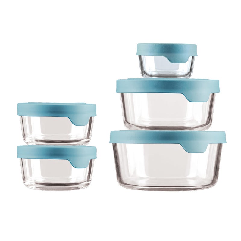Anchor Hocking TrueSeal 10piece Glass Food Storage Containers with Airtight Lids Mineral Blue