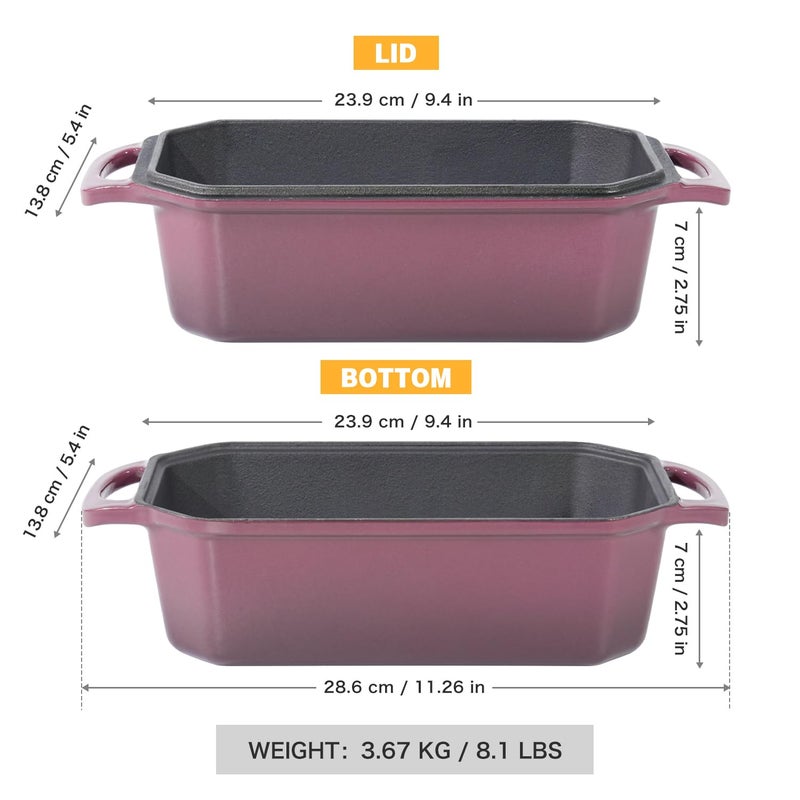 Flavehc Bread Pan Cast Iron Loaf Pan with Lid Bread Loaf Pan 8.5x4.5 Inch Loaf Pan Enameled Cast Iron Sourdough Loaf Pan, Magenta - Image 4