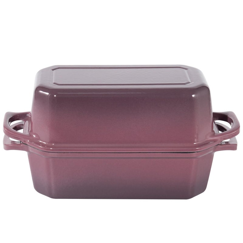 Flavehc Bread Pan Cast Iron Loaf Pan with Lid Bread Loaf Pan 8.5x4.5 Inch Loaf Pan Enameled Cast Iron Sourdough Loaf Pan, Magenta - Image 2