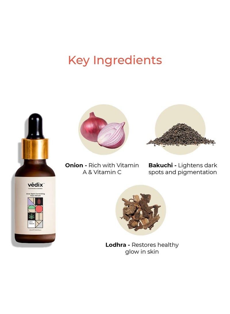 Vedix Face Serum, Customised Ayurvedic Avas Spot Correcting Face Serum for Dark Spots & Pigmentation With Vitamin A + Vitamin C + Onion + Lodhra + Bakuchi - 20 ml - Image 2