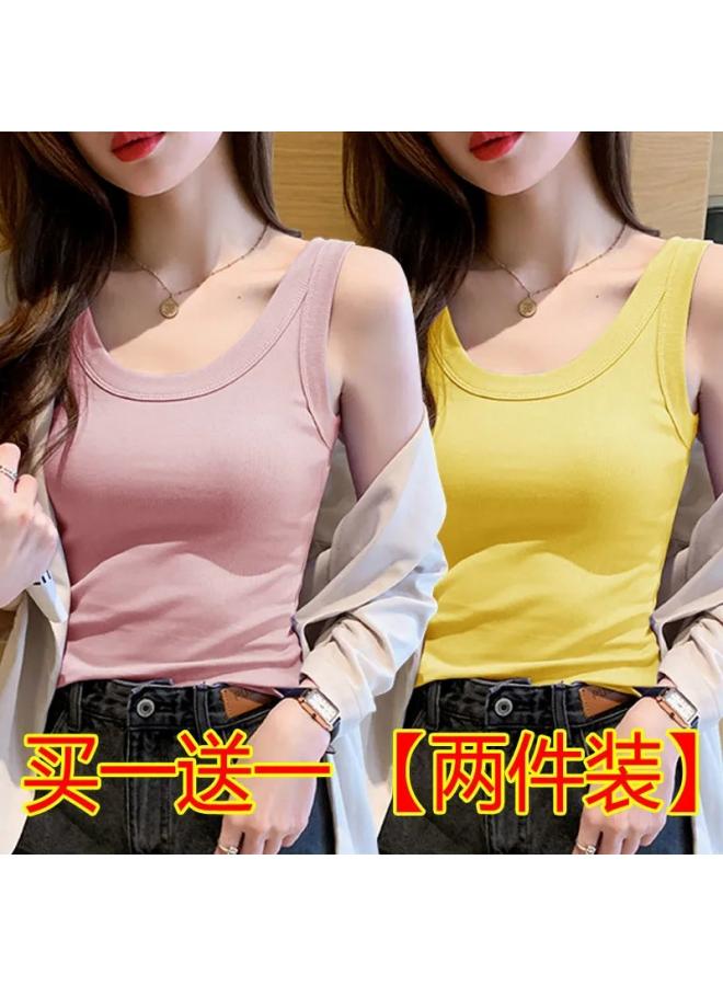 VUELO Single/two-piece Threaded Camisole Women's Spring And Summer New Round Neck Base Shirt All-match Wide Shoulder Belt Top - Image 1