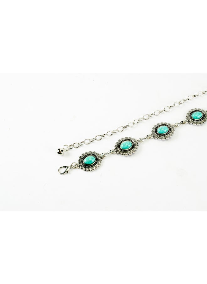 Generic Silver Metal Waist Belt with Turquoise Stone - 115 CM - For Her  - Image 4