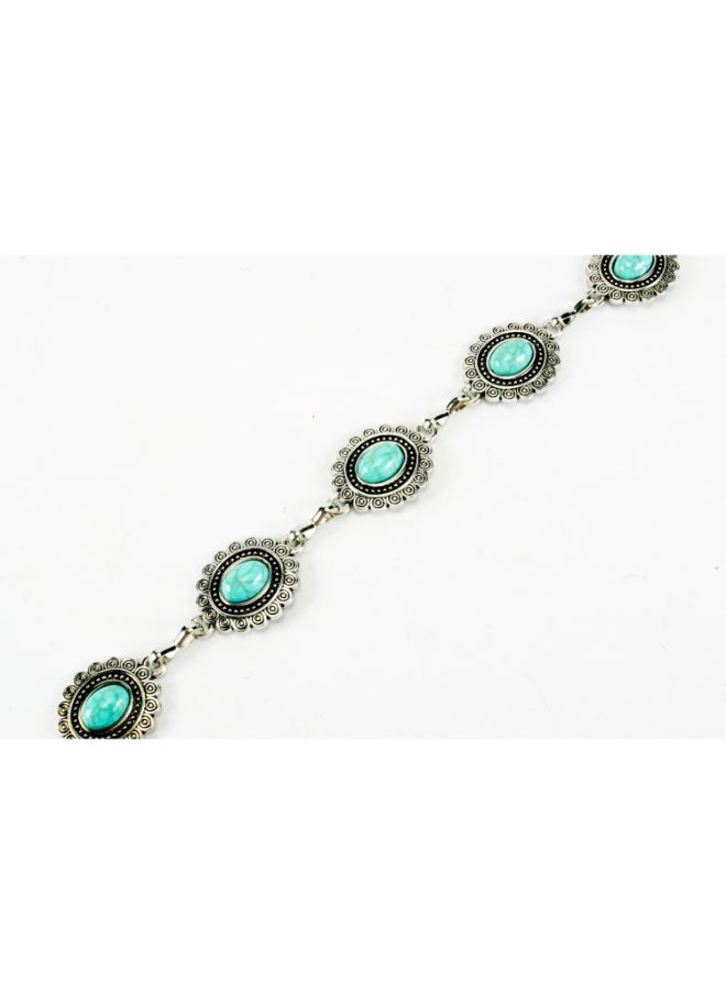 Generic Silver Metal Waist Belt with Turquoise Stone - 115 CM - For Her  - Image 3