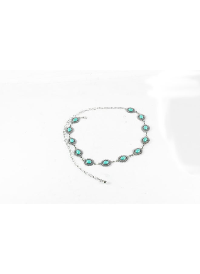 Generic Silver Metal Waist Belt with Turquoise Stone - 115 CM - For Her  - Image 1