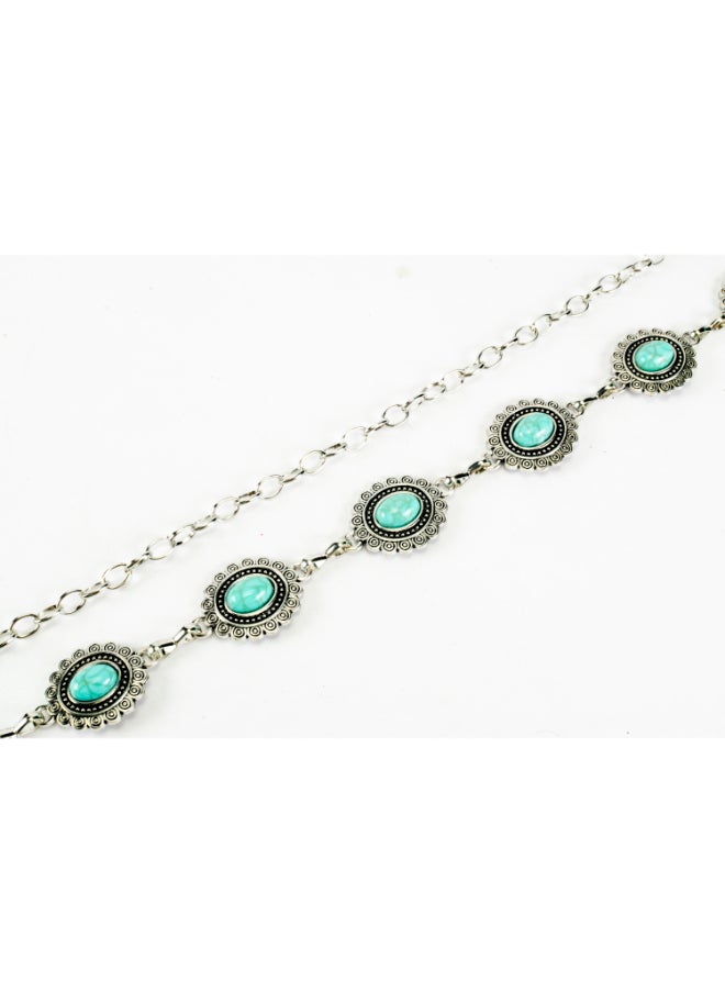 Generic Silver Metal Waist Belt with Turquoise Stone - 115 CM - For Her  - Image 5