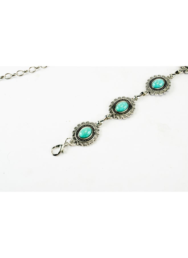 Generic Silver Metal Waist Belt with Turquoise Stone - 115 CM - For Her  - Image 2