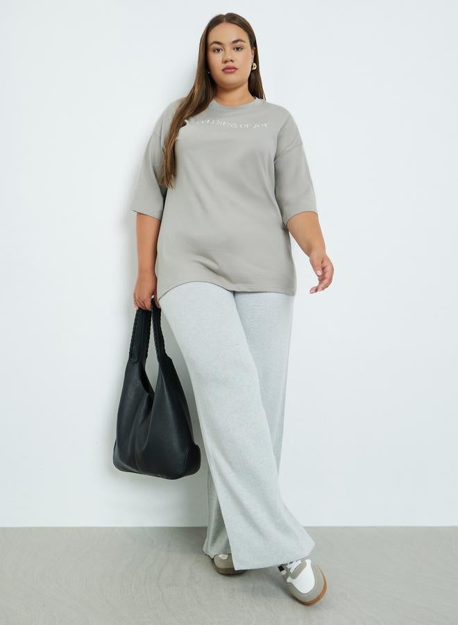 Styli Plus Size Grey Embroidered T-Shirt - Image 2