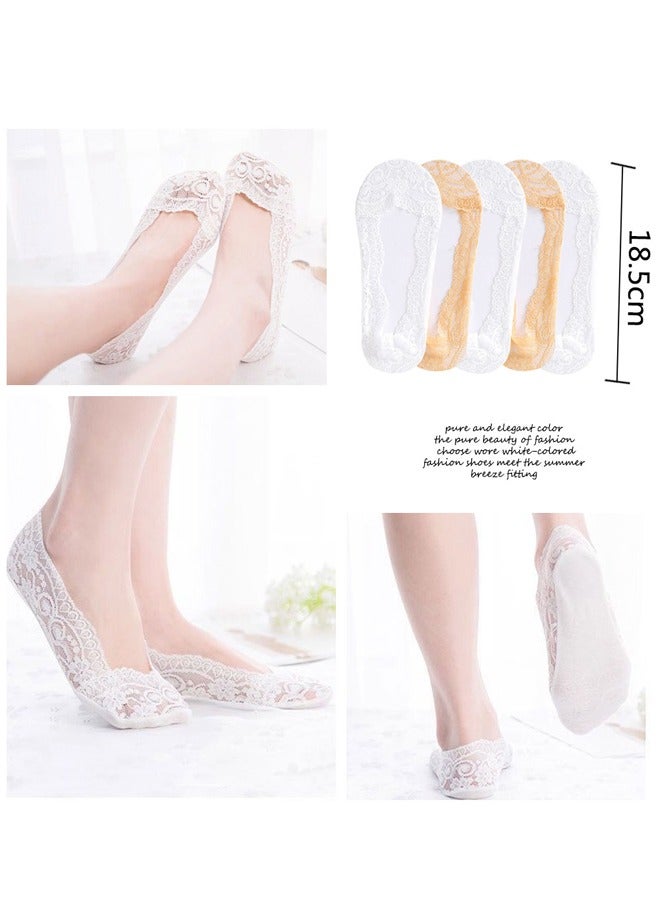 GUSGU 5 أزواج من الجوارب العارية انخفاض الجانب أحذية مسطحة غير مرئية بطانة الجوارب المضادة للانزلاق الدانتيل عارضة قارب جوارب عالية الكعب أحذية مسطحة للبنات - Image 2