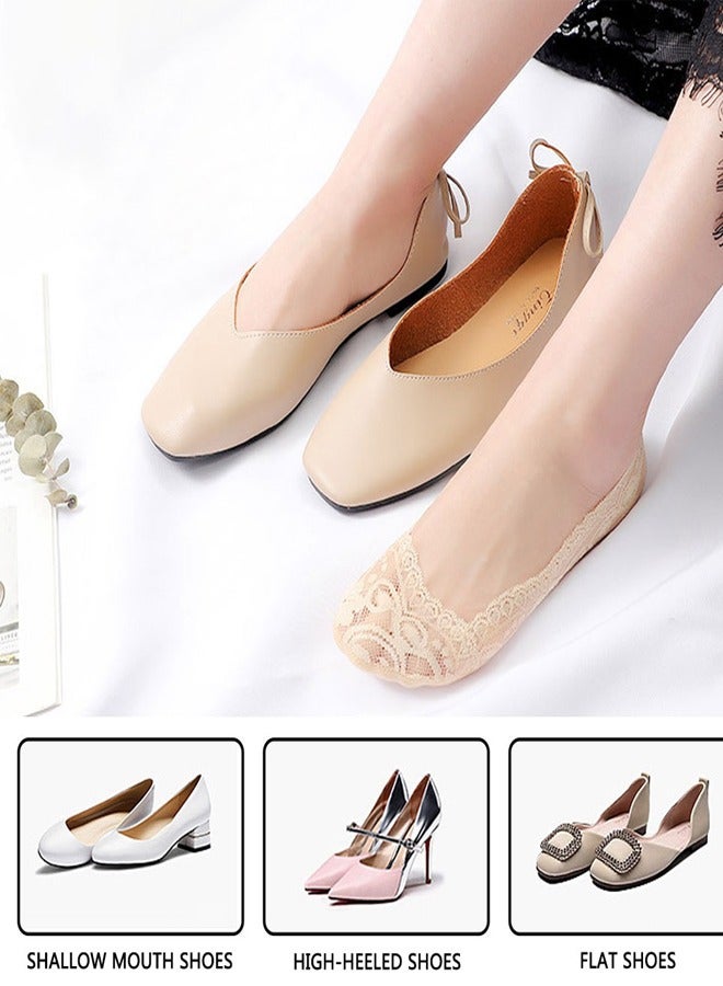 GUSGU 5 أزواج من الجوارب العارية انخفاض الجانب أحذية مسطحة غير مرئية بطانة الجوارب المضادة للانزلاق الدانتيل عارضة قارب جوارب عالية الكعب أحذية مسطحة للبنات - Image 5