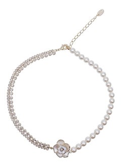 Catei Karrui Glittering Crystal and Pearl Collage Camellia Necklace Elegant Luxurious Collar Chain for Evening Party Wedding  - Image 1