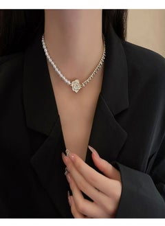 Catei Karrui Glittering Crystal and Pearl Collage Camellia Necklace Elegant Luxurious Collar Chain for Evening Party Wedding  - Image 2