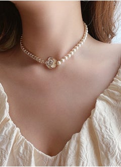 Catei Karrui Glittering Crystal and Pearl Collage Camellia Necklace Elegant Luxurious Collar Chain for Evening Party Wedding  - Image 3