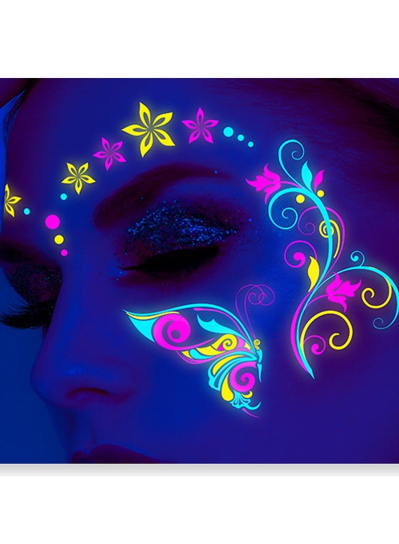 SYOSI SYOSI Luminous Face Tattoo Stickers Body Glow in the Dark Fluorescent Face Rhinestone Tattoo Temporary Tattoo Sparkly UV Neon Mask Tattoo Rave Festival Accessory Party (8 PCS) - Image 5