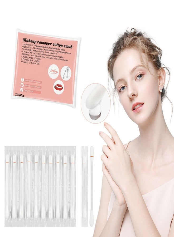 Twoworld Cotton Swabs,Cotton Makeup Remover Swabs,Eye & Lip Sticks Remover,Liquid-Filled Makeup Remover Swabs Disposable Cotton Swabs for Eye/Lip/Eyebrow/Eyelash Makeup (Pack of 100) - Image 1