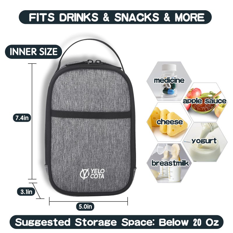 Yelocota Small Insulated Lunch Bag- Snack Bag- Mini Cooler Bag with Handle Buckle for Travel,Work,School(Storage Space below 20oz)- Also Suitable for Pairing with Food Jar - Image 2