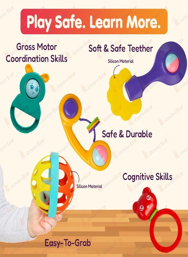 Innovitoy 7 Pcs Premium Baby Rattle & Teether Set | Non-Toxic, Safe Toy Gift Pack for Newborn & Infants 0-12 Months | Soft Sound with Fun Colors - Image 3