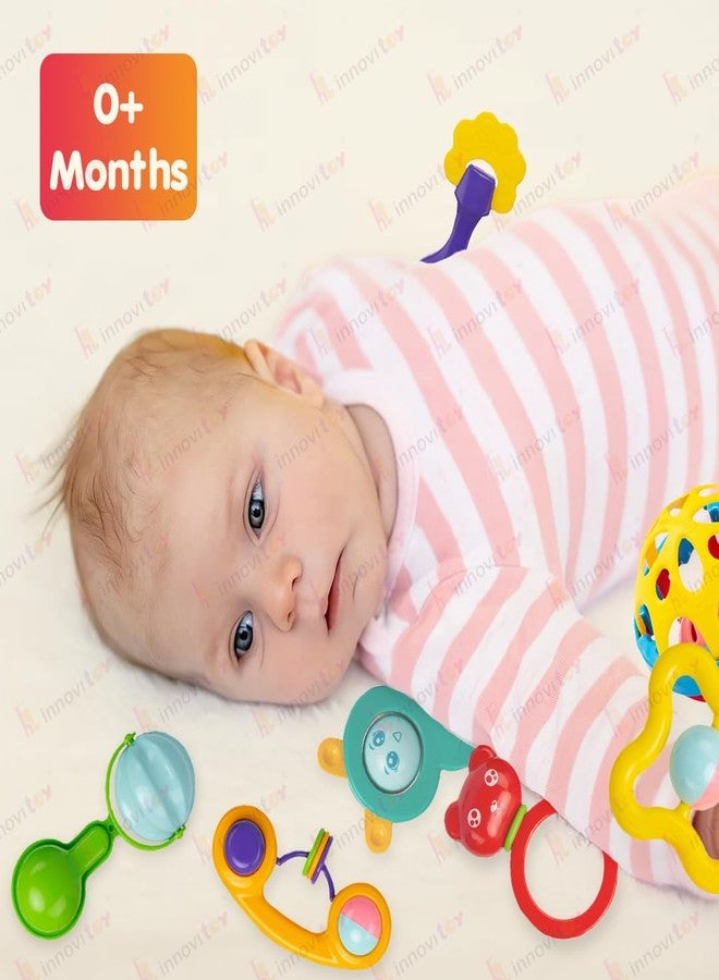 Innovitoy 7 Pcs Premium Baby Rattle & Teether Set | Non-Toxic, Safe Toy Gift Pack for Newborn & Infants 0-12 Months | Soft Sound with Fun Colors - Image 2