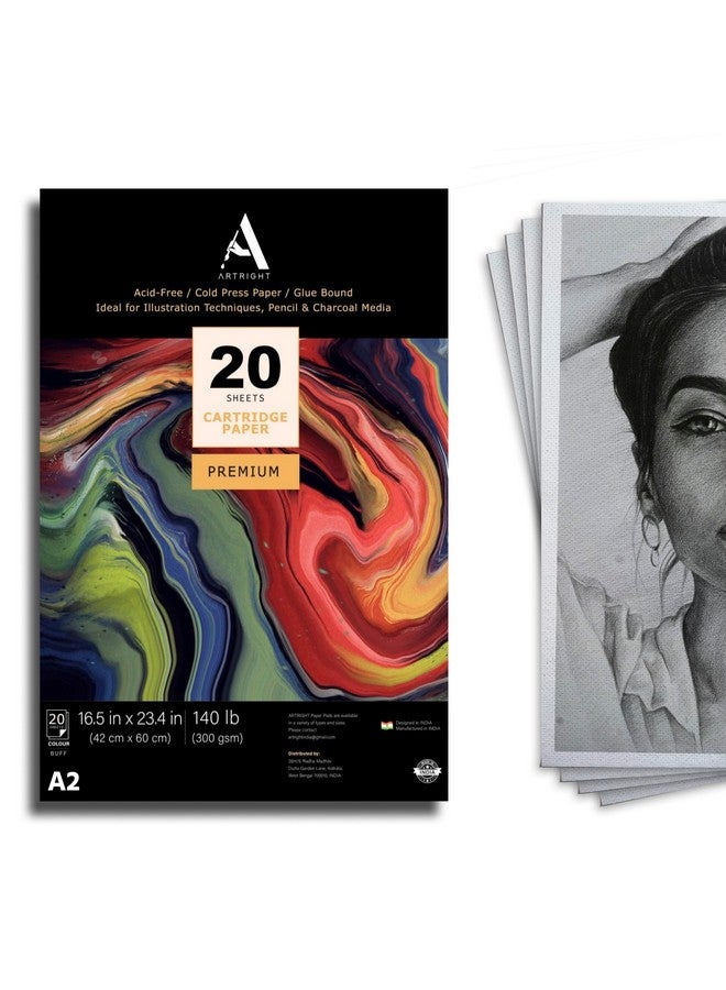 ArtRight ArtRight Mixed Media Cartridge Paper A2 300 GSM - 20 Drawing Sheets for Artists, Ideal for Charcoal, Graphite, Acrylic, Watercolor, Gouache, Ink, & Other Mixed Media - Image 1