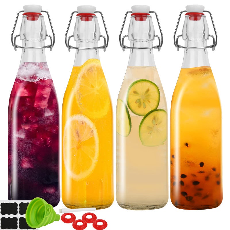 ZEBEIYU 32oz Beer Bottle,Swing Top Glass Kombucha Bottles with Stoppers for Brewing, Beverages, Smoothies, Kefir, Beer, Soda, Juicing, Kombucha, Oil, Water, Milk, Vinegar(4 Pack) - Image 1
