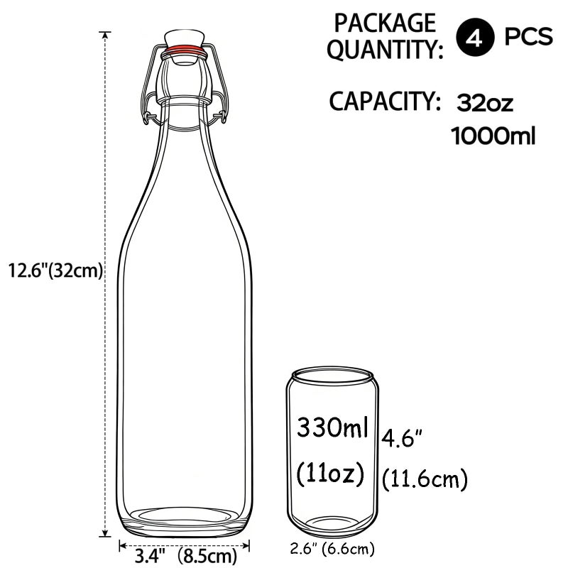 ZEBEIYU 32oz Beer Bottle,Swing Top Glass Kombucha Bottles with Stoppers for Brewing, Beverages, Smoothies, Kefir, Beer, Soda, Juicing, Kombucha, Oil, Water, Milk, Vinegar(4 Pack) - Image 2