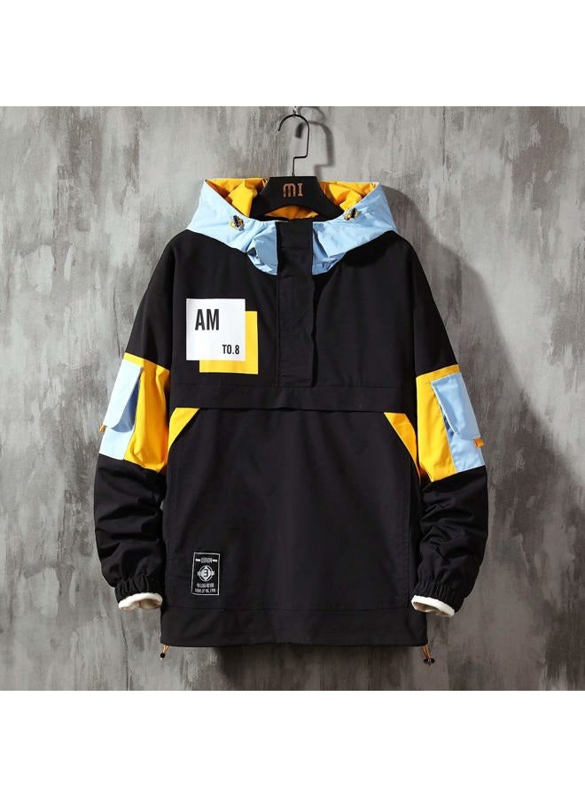 GURUNVANI Casual Hoodie Long Sleeve Hooded Jacket Color Block Pullover，20SW8031BLACK，3X-Large  - Image 2