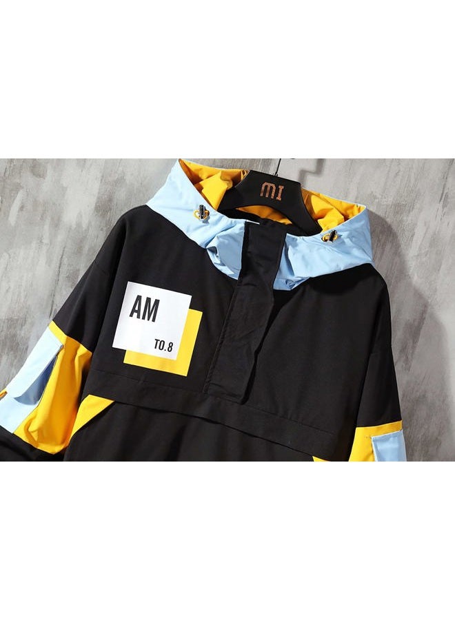 GURUNVANI Casual Hoodie Long Sleeve Hooded Jacket Color Block Pullover，20SW8031BLACK，3X-Large  - Image 5