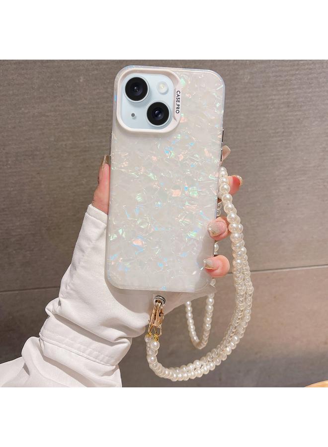 The Bros Case For iPhone 14 Plus Shell Texture Crossbody Pearl Chain TPU Hybrid Acrylic Phone Case 
