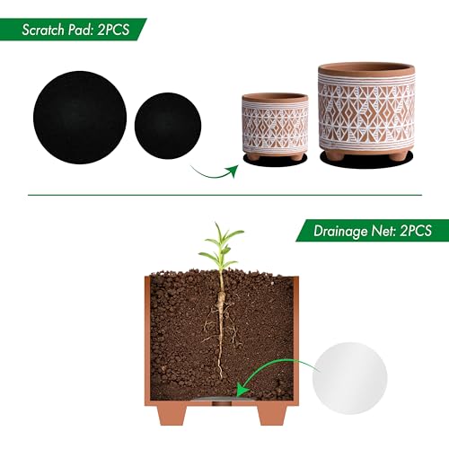 D'vine Dev Set of 2 Terracotta Planter Pots, 4 Inch & 6 Inch, Design Plants Pot with Drainage Hole, Savanna Weave, Terracotta/White, 31-953-G-1 - Image 5