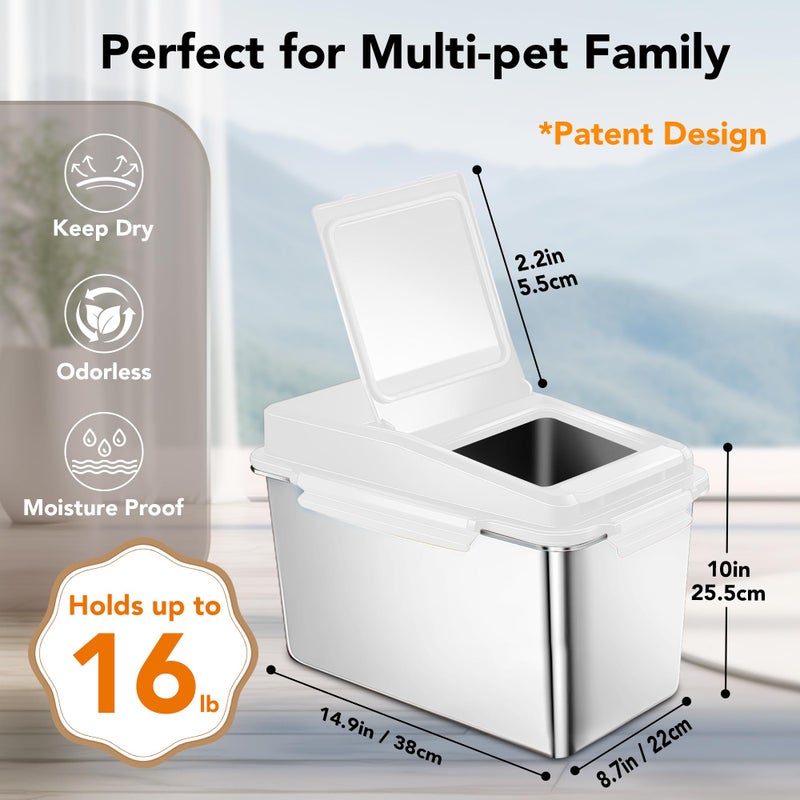 Newget Dog Food Storage Container Stainless Steel with Scoop, 16-lb/11-lb Airtight Metal Pet Food Storage Bin, Cat Food Container for Dry Dog, Cat Food, Bird Seed, Keep Food Fresh, White - Image 2