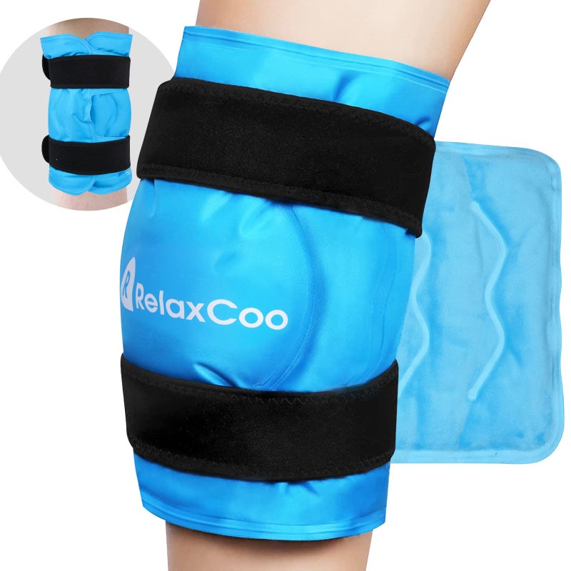 RelaxCoo XXL Knee Ice Pack Wrap Around Entire Knee After Surgery Reusable Gel Ice Pack for Knee Injuries Large Ice Pack for Pain Relief Swelling Knee Surgery Sports Injuries 1 Pack Blue