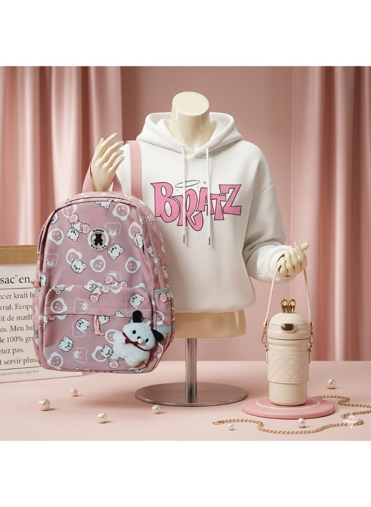 بكج BRATZ من كوينتس - هودي أبيض + حقيبة ظهر وردية + حافظة مشروبات وردية - Image 1