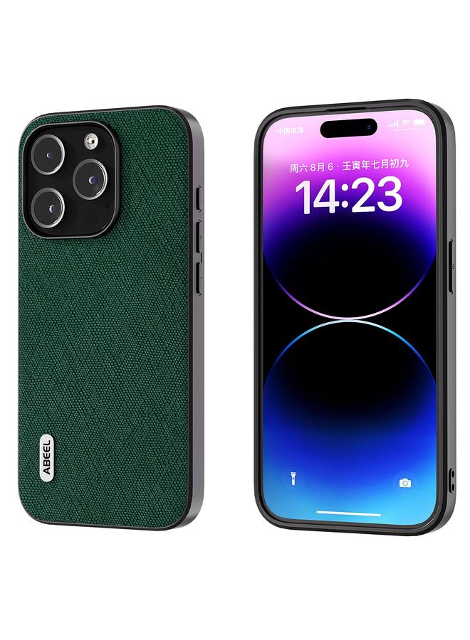 The Bros Case For iPhone 15 Pro Max ABEEL Cross Texture Genuine Leather Phone Case 