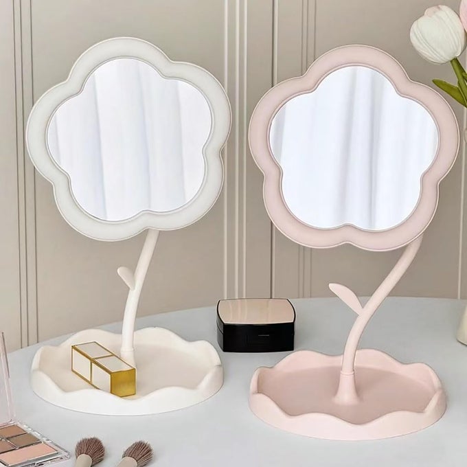 FLOWER MAKEUP MIRROR PORTABLE TOUCHUP MIRROR FOR WOMENS DRESSER DESKTOP MAKEUP MIRROR FOR STUDENT DORMITORY CUTE FLOWER DESIGN 1PCS MULTICOLOR