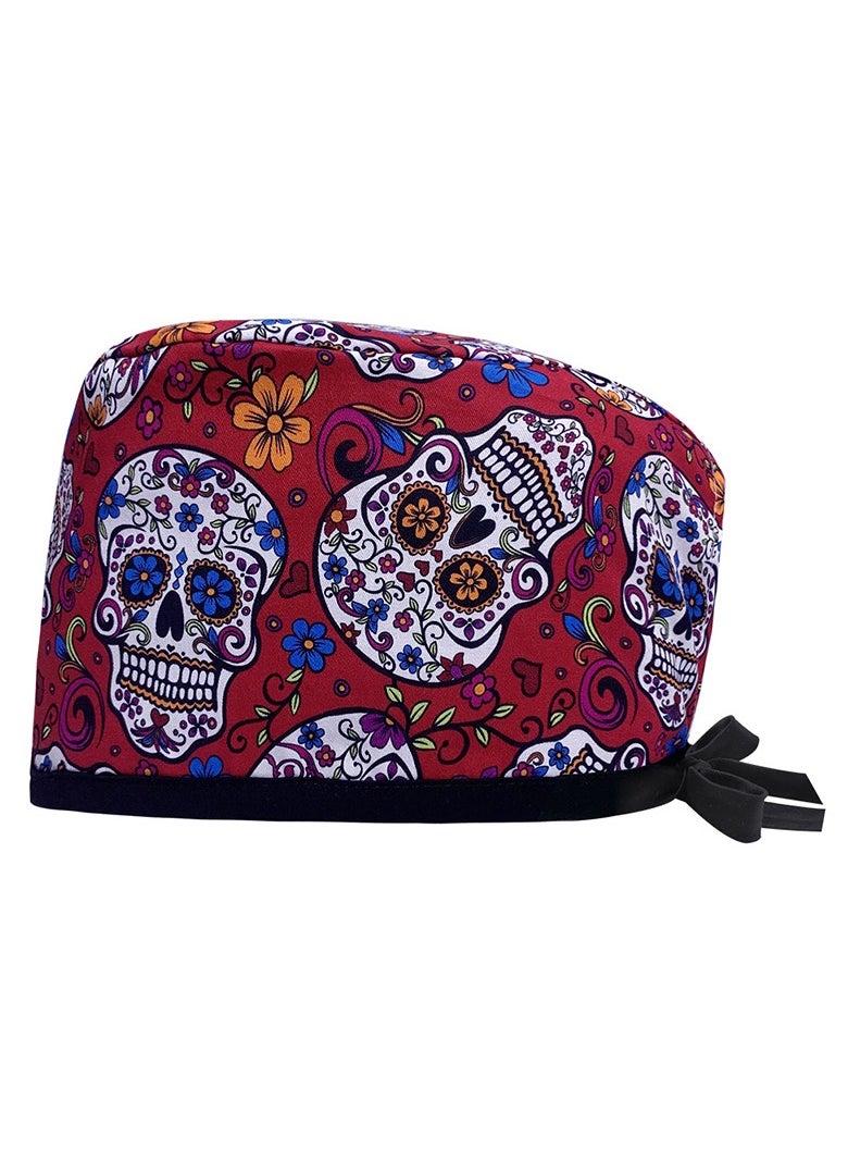 KUYING Cotton Printed Surgical Cap Strap Adjustable Medical Work Cap 
