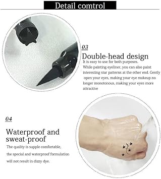 Sitovely 5 Pcs Doubleheaded Liquid Eyeliner Stamp Pen Set Waterproof Long Lasting Black Eyeliner Pencil Smudgeproof Lazy Eye Liners Stencils Eye Tattoo MakeupTriangleHeartStarFlowerButterfly - Image 5